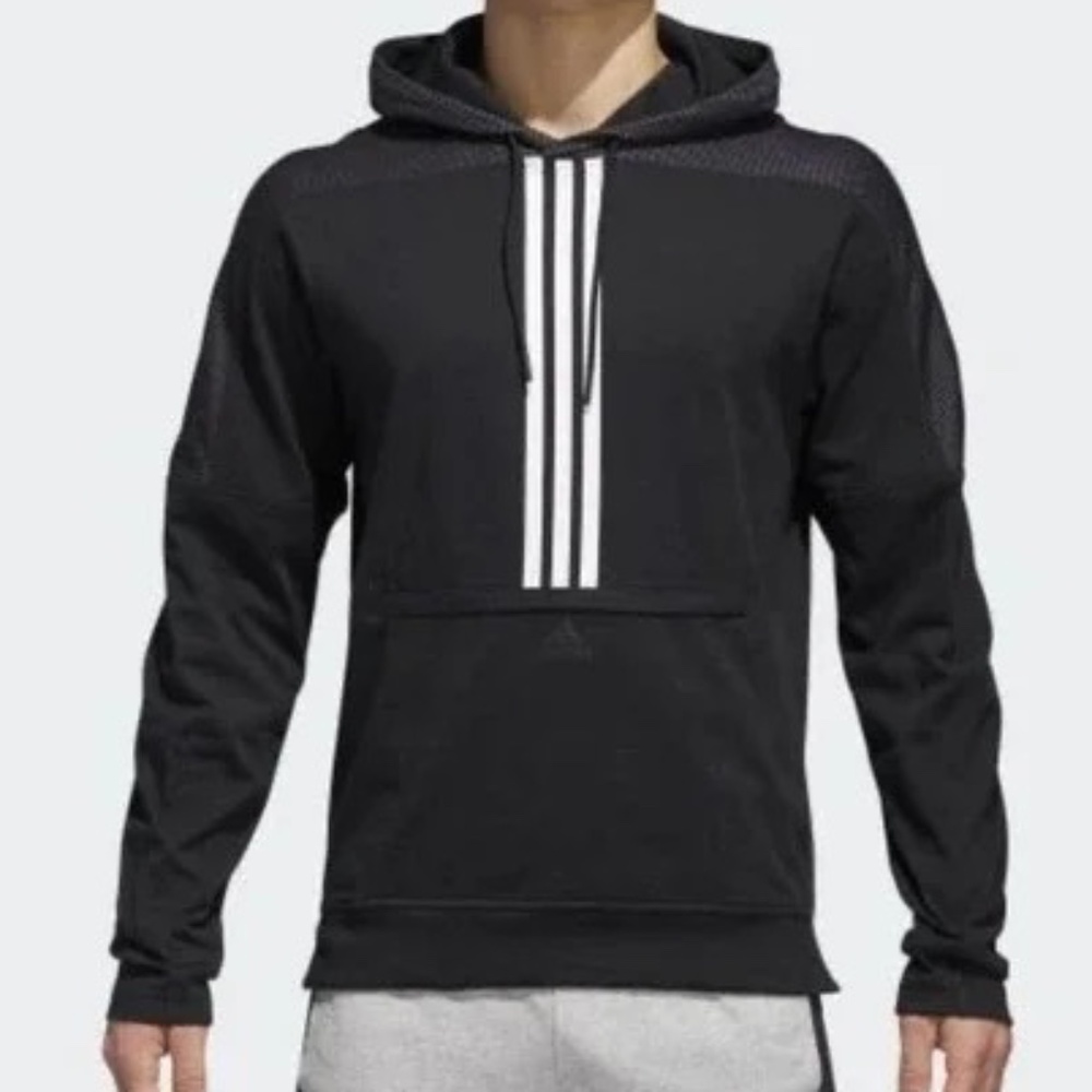 Adidas Athletics ID AMP Hoodie Black 3 Stripe Pullover Sweatshirt Mens M